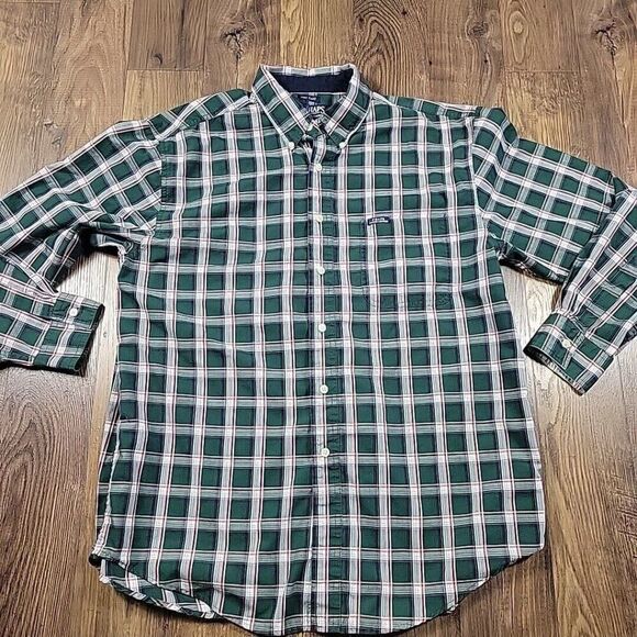 Chaps Ralph Lauren Shirt Mens Large Green Red Plaid Button Up Long Slv Preppy - Picture 1 of 8